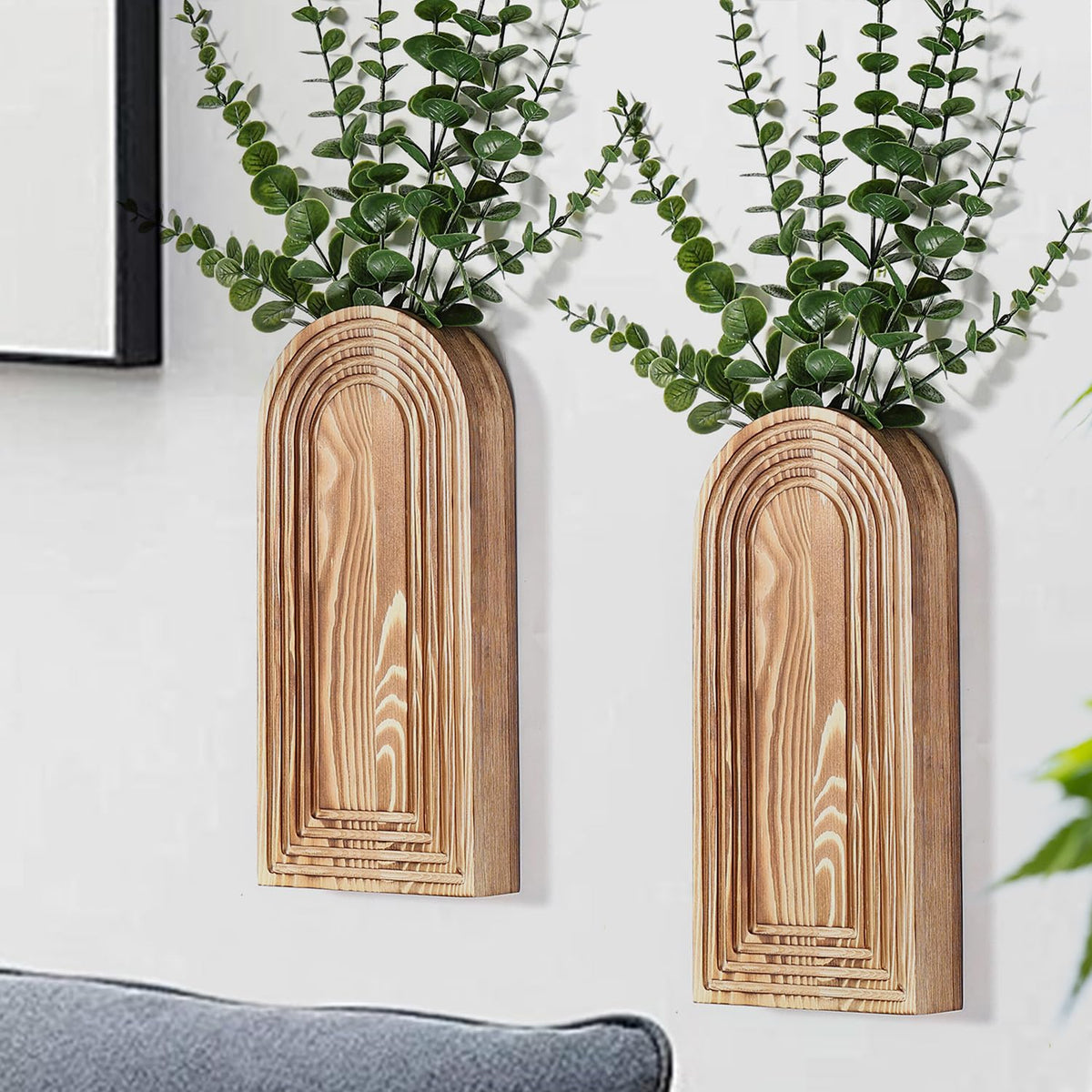 Dnnnii jarrones de pared frontales mostrando diseño moderno y marrón acogedor