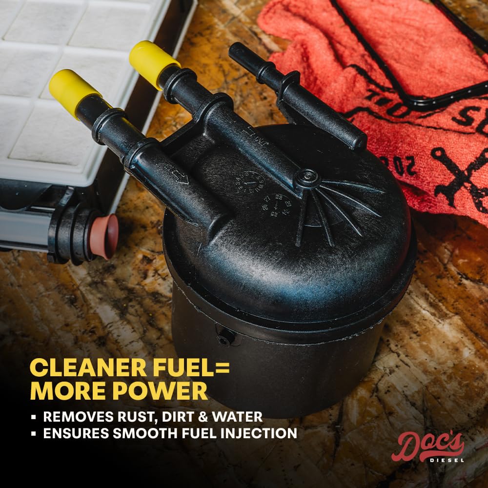 Doc's Diesel filtro instalado en motor demostrando ajuste y uso real