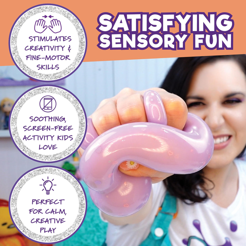 Doctor Squish purpurina y confeti en primer plano para efectos visuales brillantes