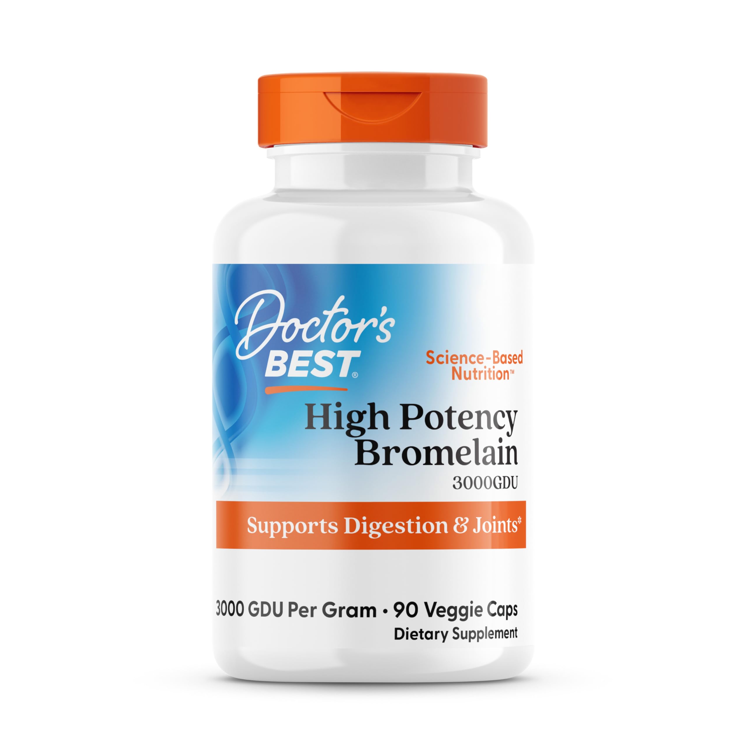 Doctor's BEST frasco frontal con 90 cápsulas y etiqueta clara de bromelina