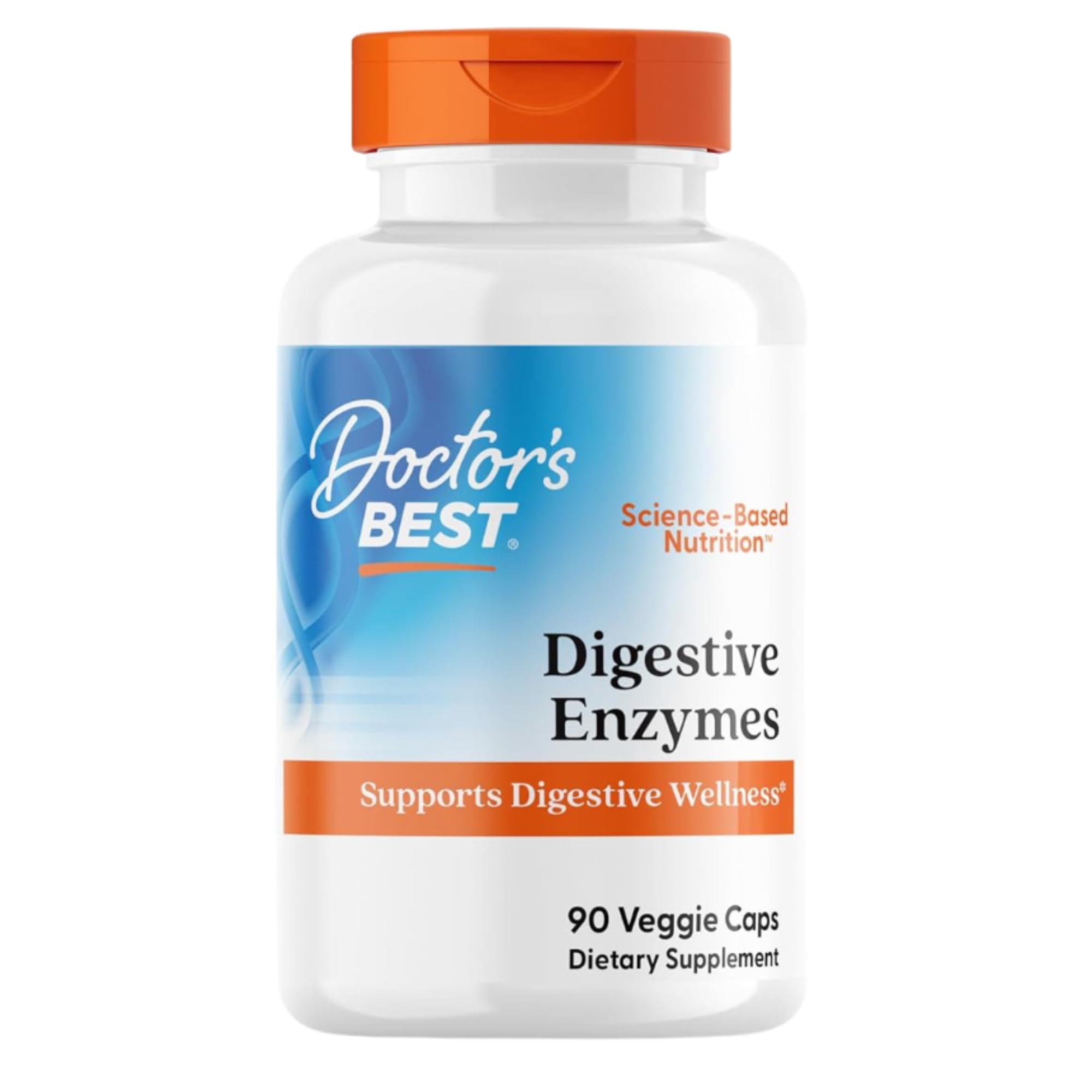 Doctor's Best envase frontal mostrando 90 cápsulas y beneficios de digestión