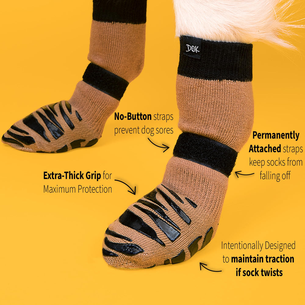 DOK TigerToes detalle de costuras y material elástico, confort y durabilidad para patas