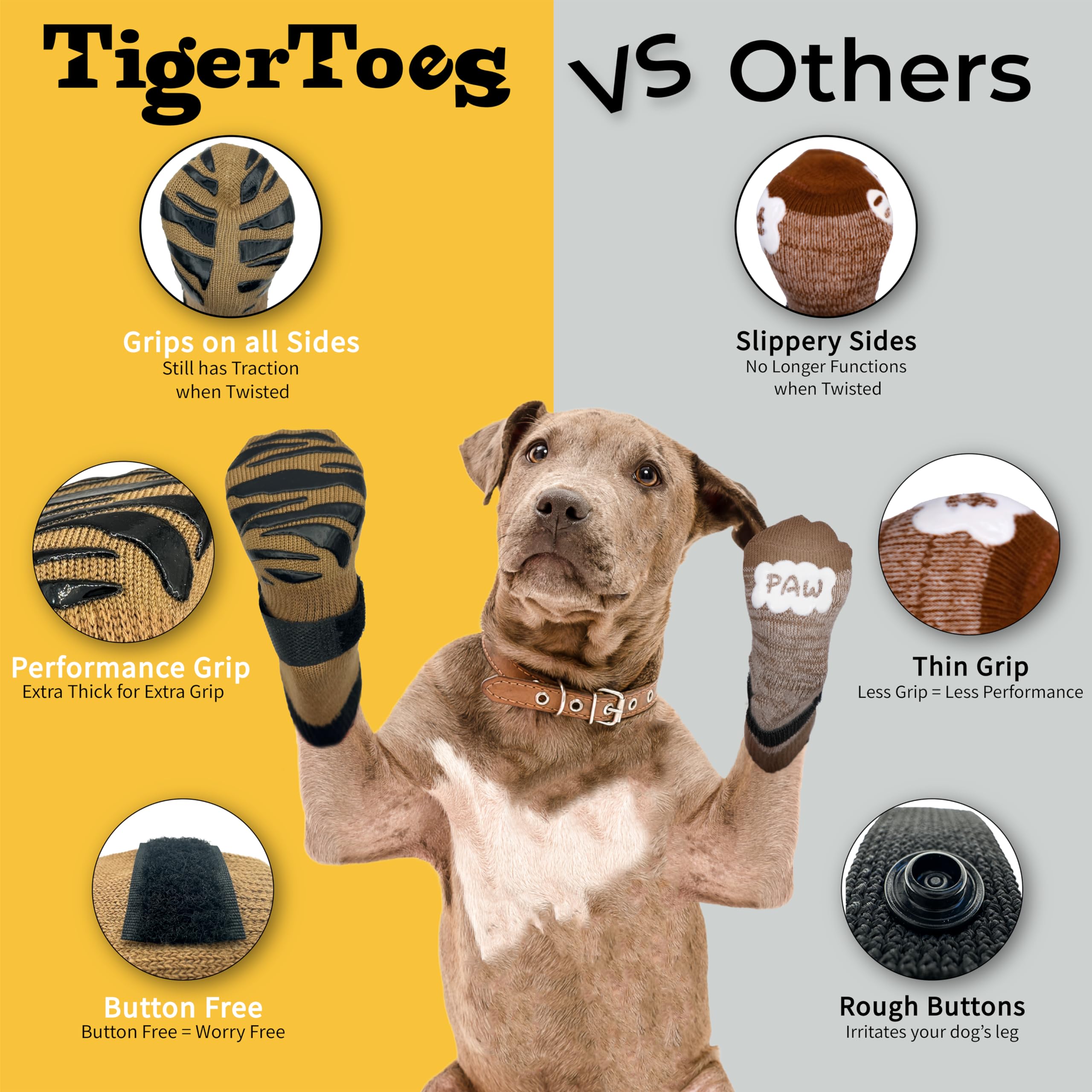 DOK TigerToes puestos en perro dentro de casa, estabilidad en suelos de madera