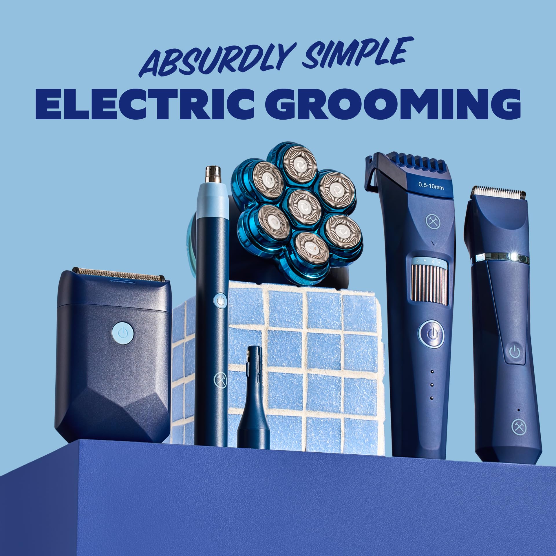 Dollar Shave Club recortadora en baño moderno ilustrando uso cotidiano práctico