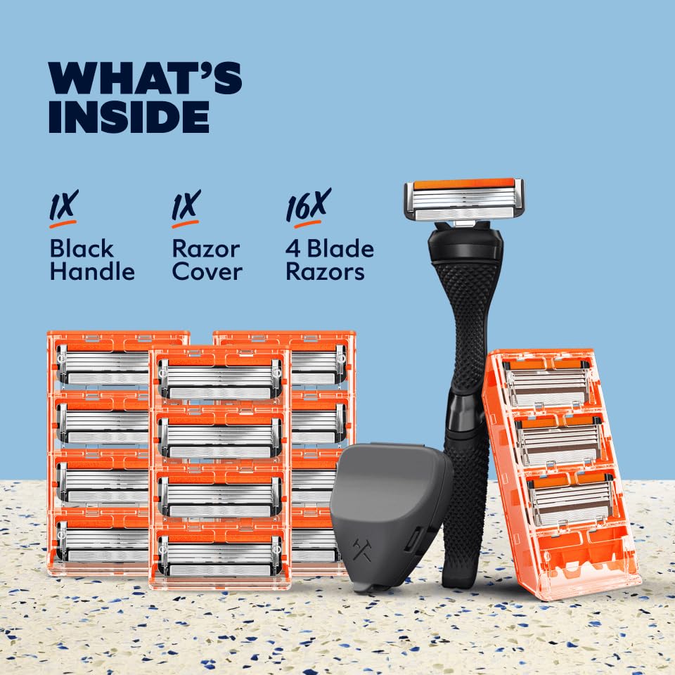 Dollar Shave Club detalle del mango negro con agarre diamante, control antideslizante