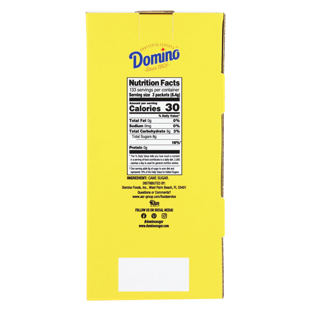 Domino etiqueta del producto con información de ingredientes y peso, transparencia