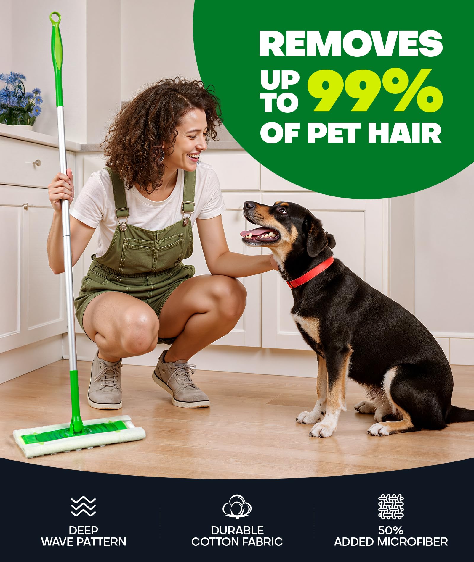 Domudy toallita en uso recogiendo pelo de mascota eficazmente