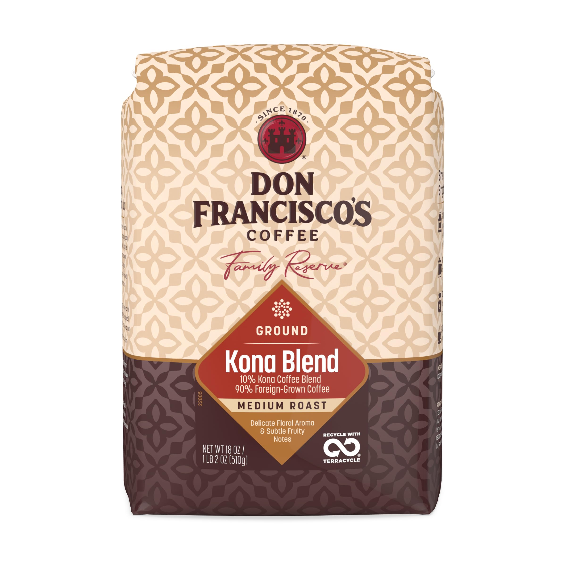 Don Francisco's vista frontal de la bolsa 18 oz mostrando etiqueta y diseño