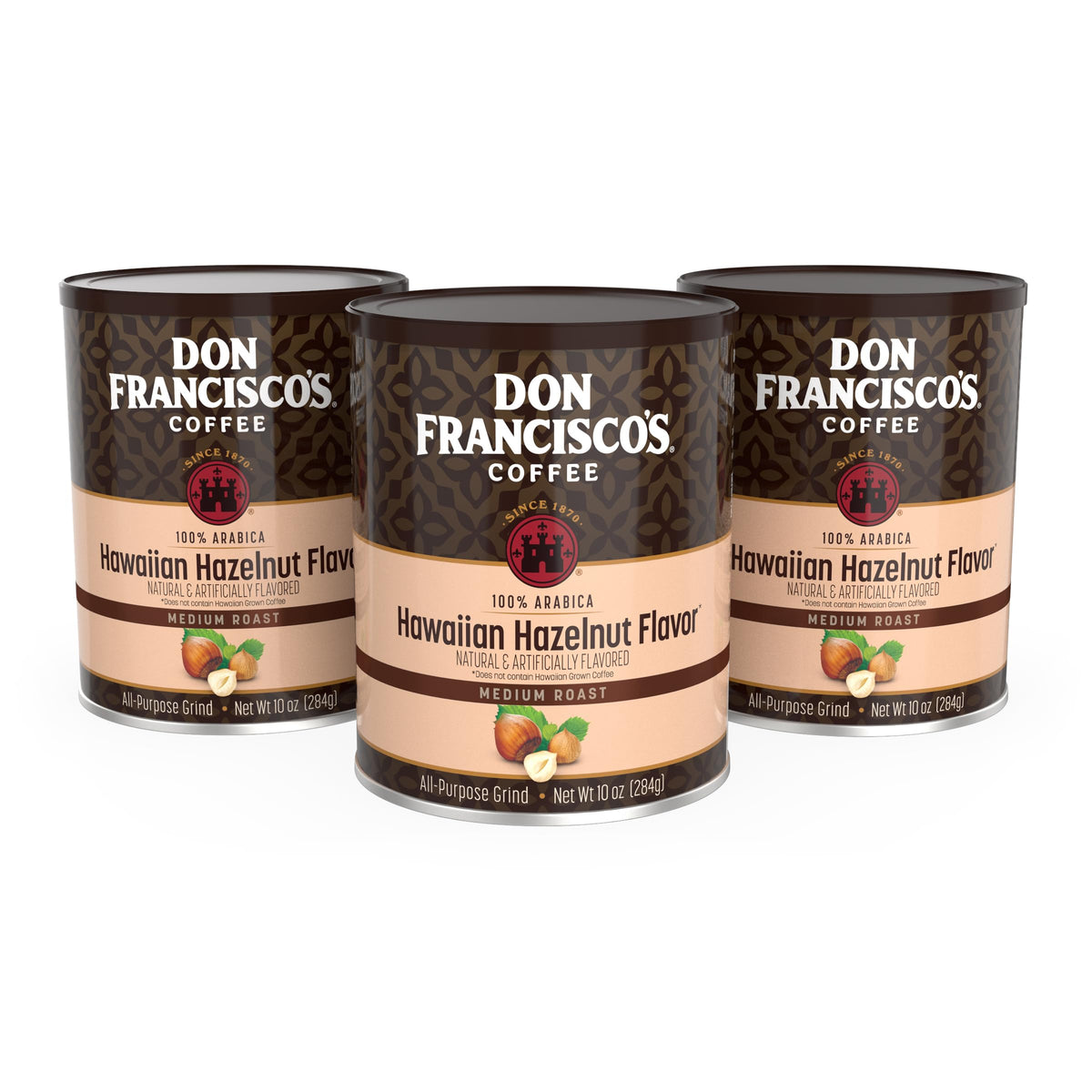 Don Francisco's lata frontal mostrando marca y mezcla hawaiana, mantiene aroma