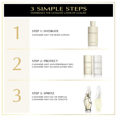 Donna Karan Cashmere Mist en escena lifestyle junto a otros productos de tocador