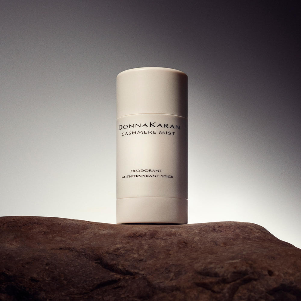 Donna Karan Cashmere Mist stick dentro de un neceser demostrando portabilidad