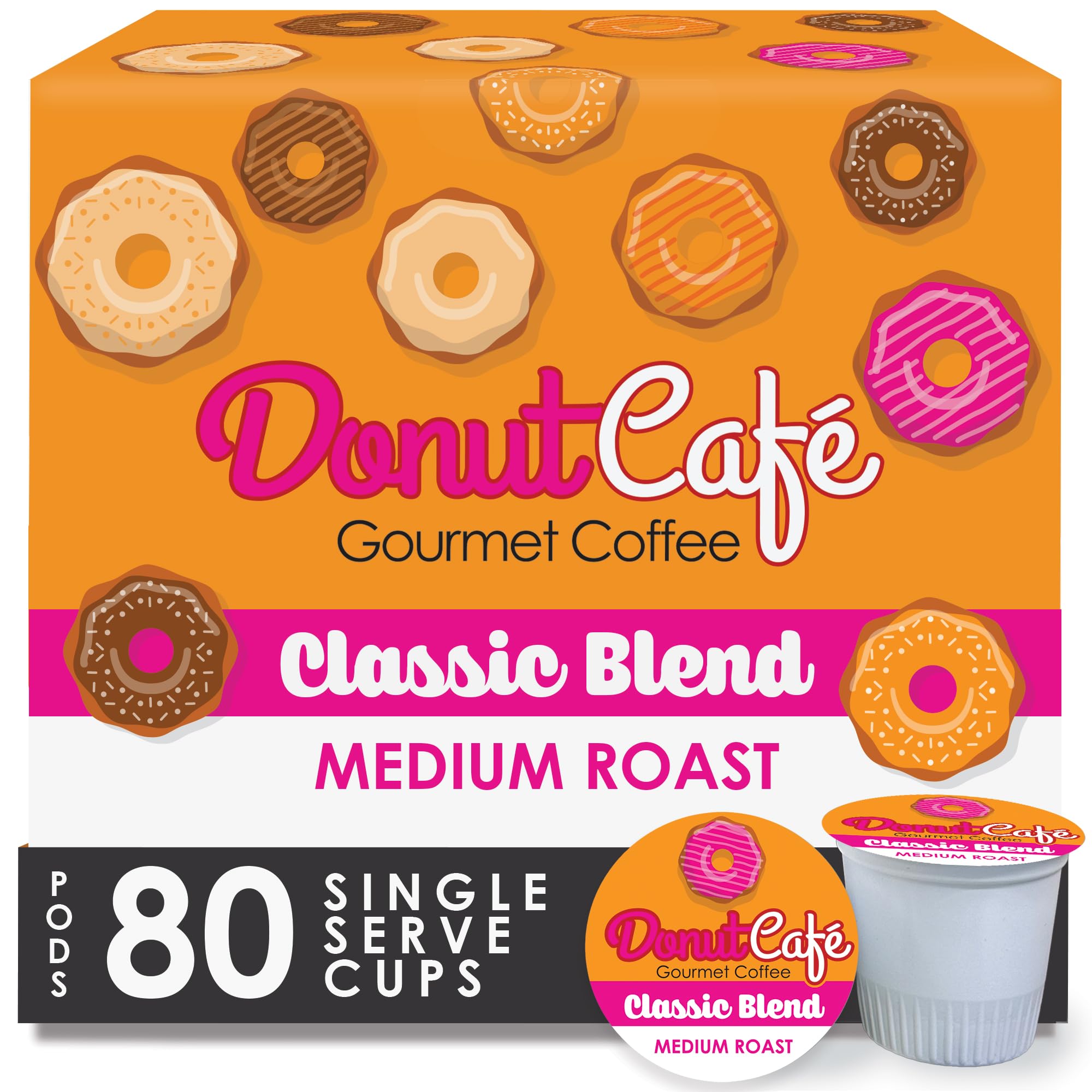Donut Café box front showing 80 count and smooth classic flavor benefit