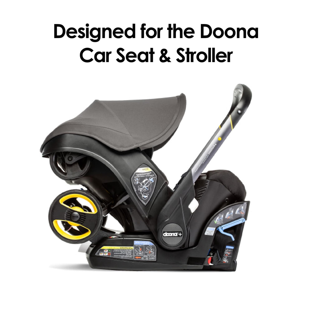 DOONA car seat clicked into base visualizing easy snap-in and stroller transitions benefit