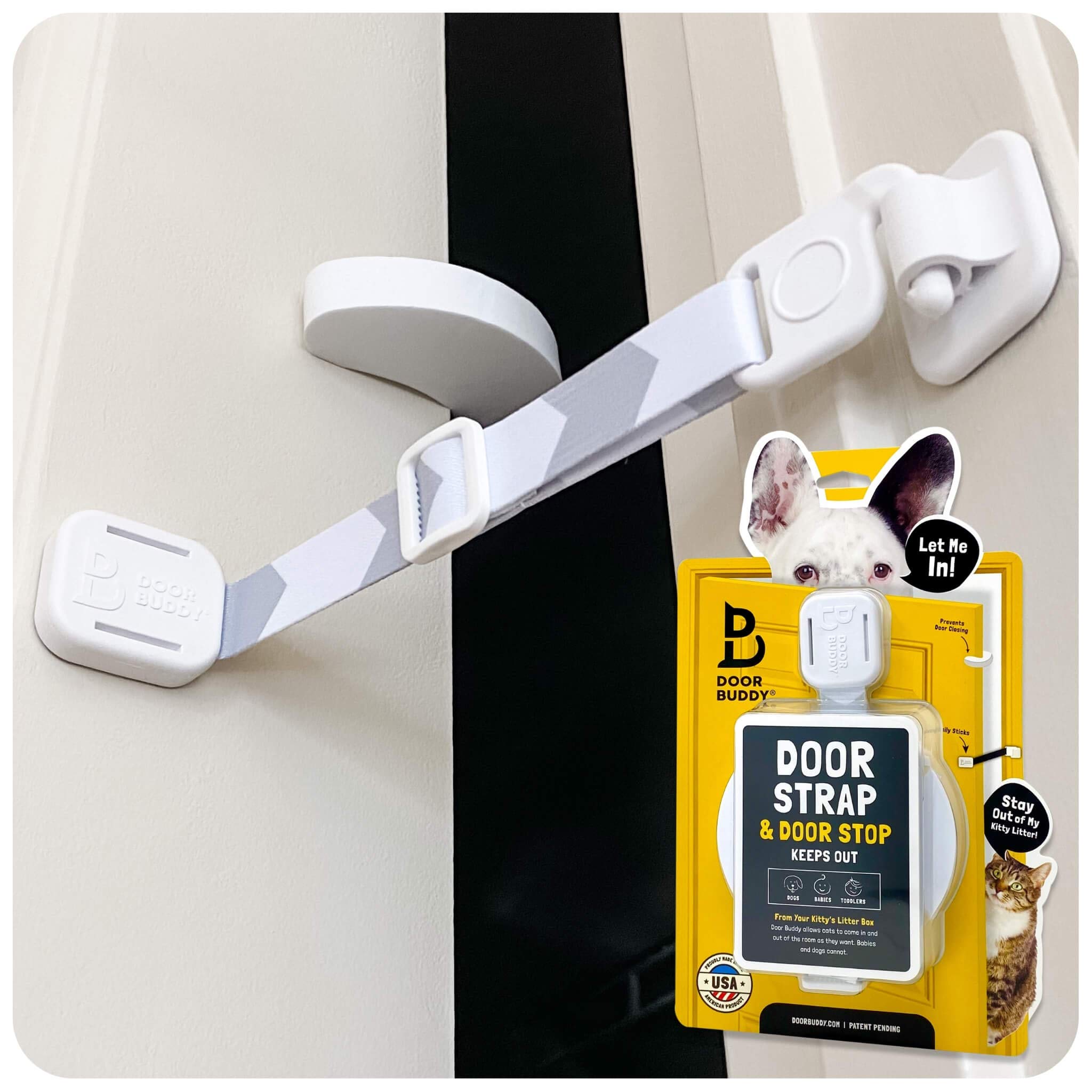 Door Buddy frontal instalado en puerta mostrando su sujeción segura