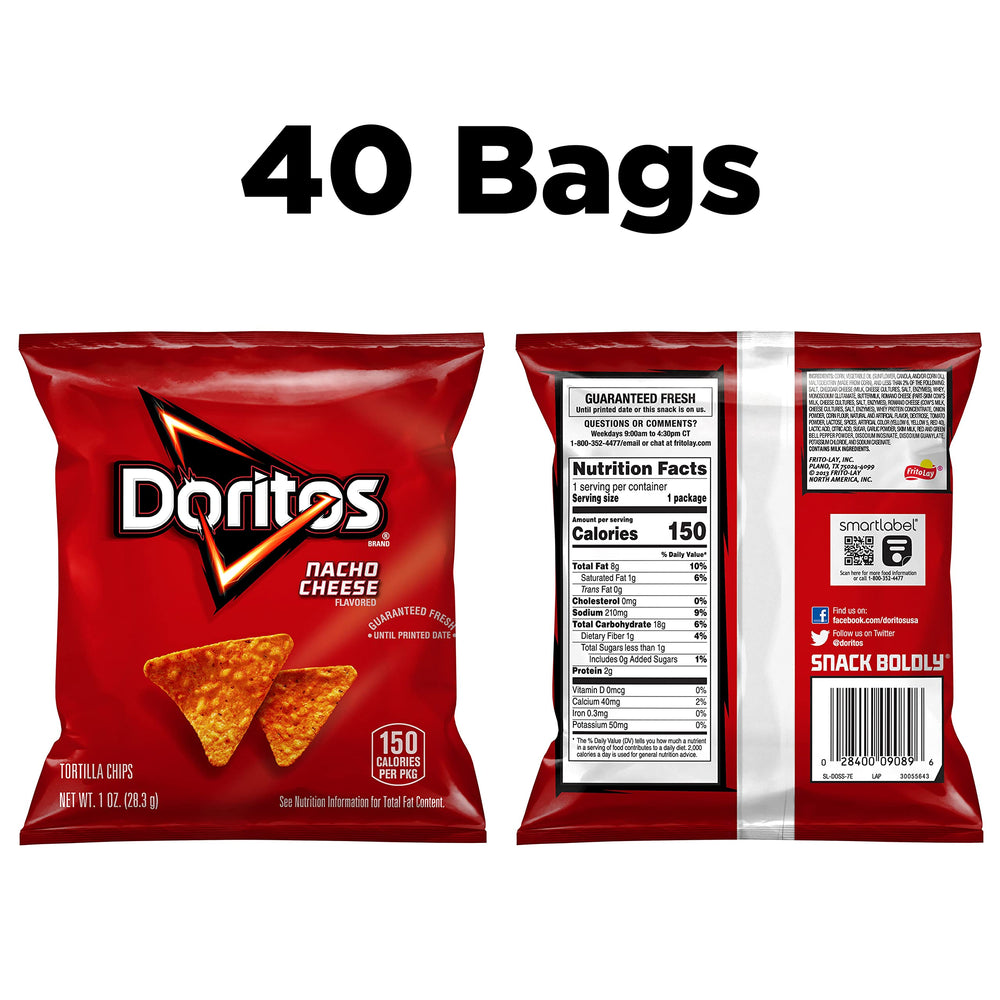 Doritos bolsa abierta con textura crujiente y sabor Nacho Cheese destacando frescura