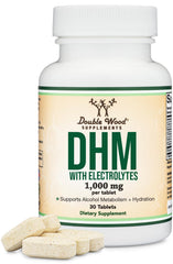 Double Wood DHM bottle front view showing label and tablet count, clear product identity and benefit