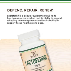 Double Wood Lactoferrin persona sosteniendo cápsula ilustrando fácil consumo
