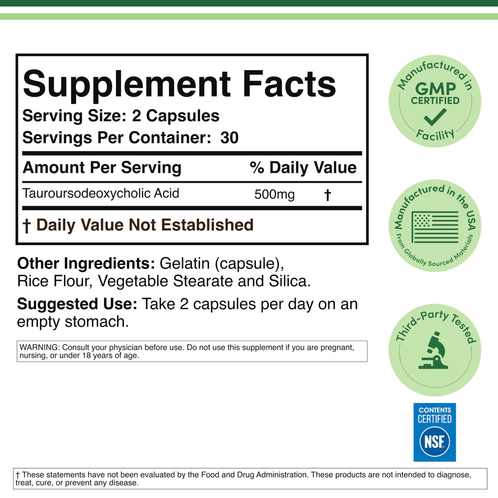 Double Wood TUDCA bottle cap and clear label indicating potency benefit