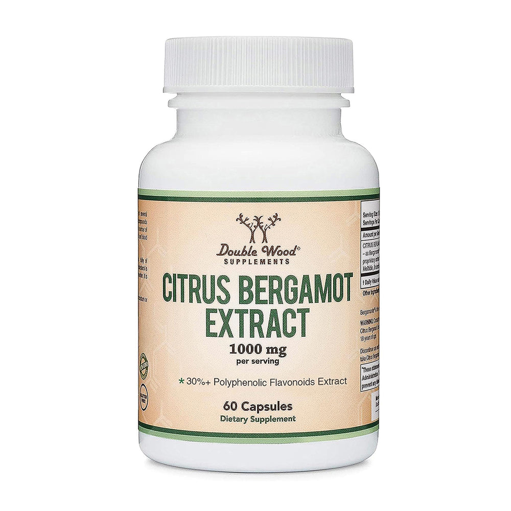 Double Wood frontal del envase de bergamot para identificar producto y dosis