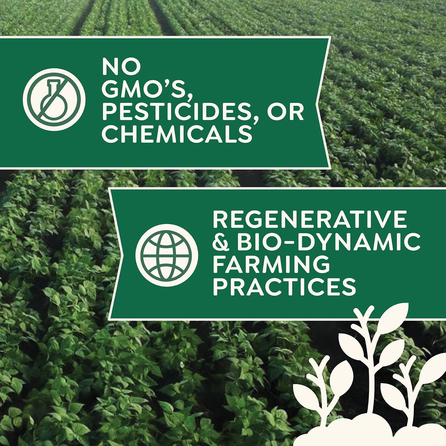 Doudlah Farms etiqueta con certificados orgánicos y pruebas de residuos visibles