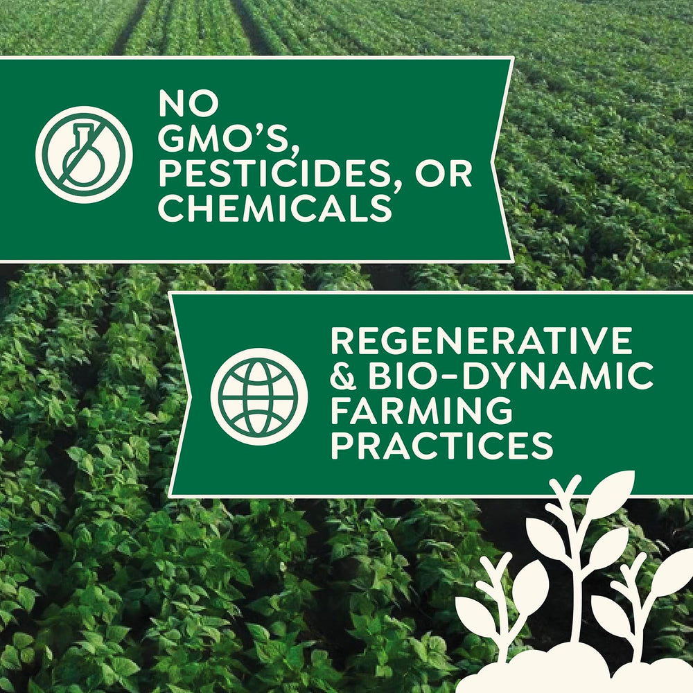 Doudlah Farms etiqueta con certificados orgánicos y pruebas de residuos visibles