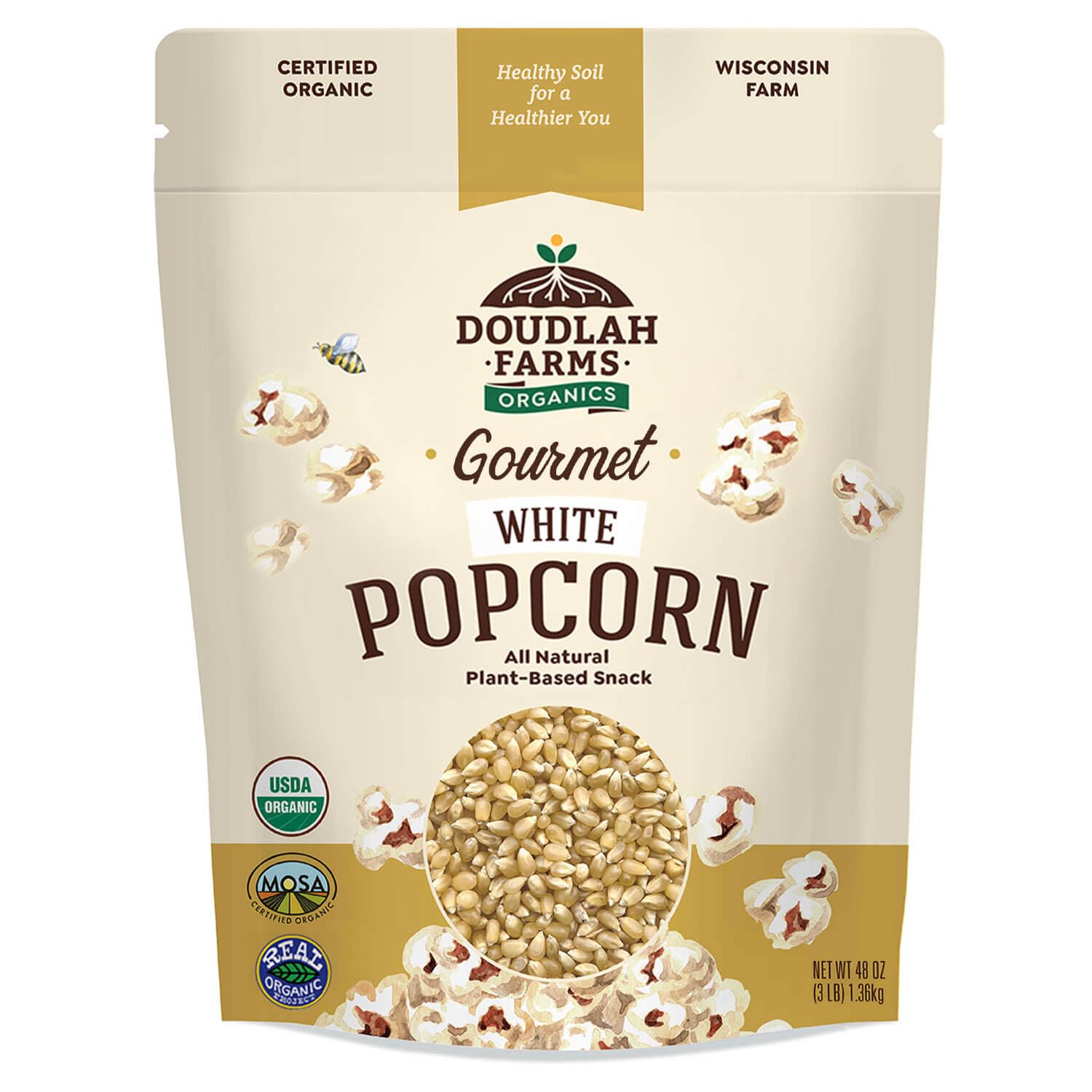 Doudlah Farms frente del empaque 3 lb mostrando producto orgánico y sin químicos