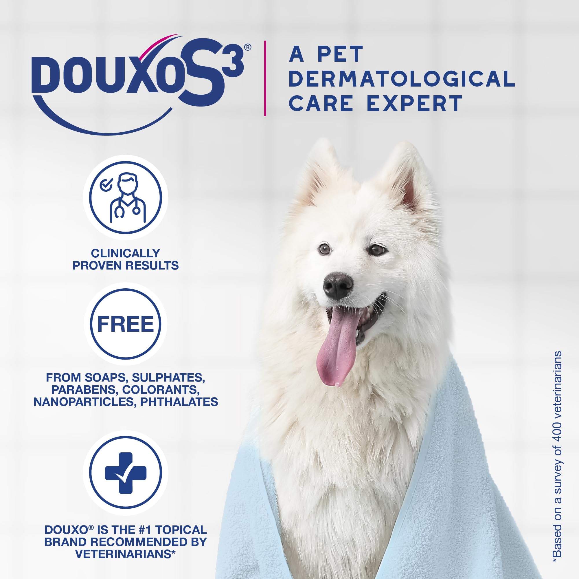 Douxo champú aplicado en perro para aliviar picor y confortar la piel