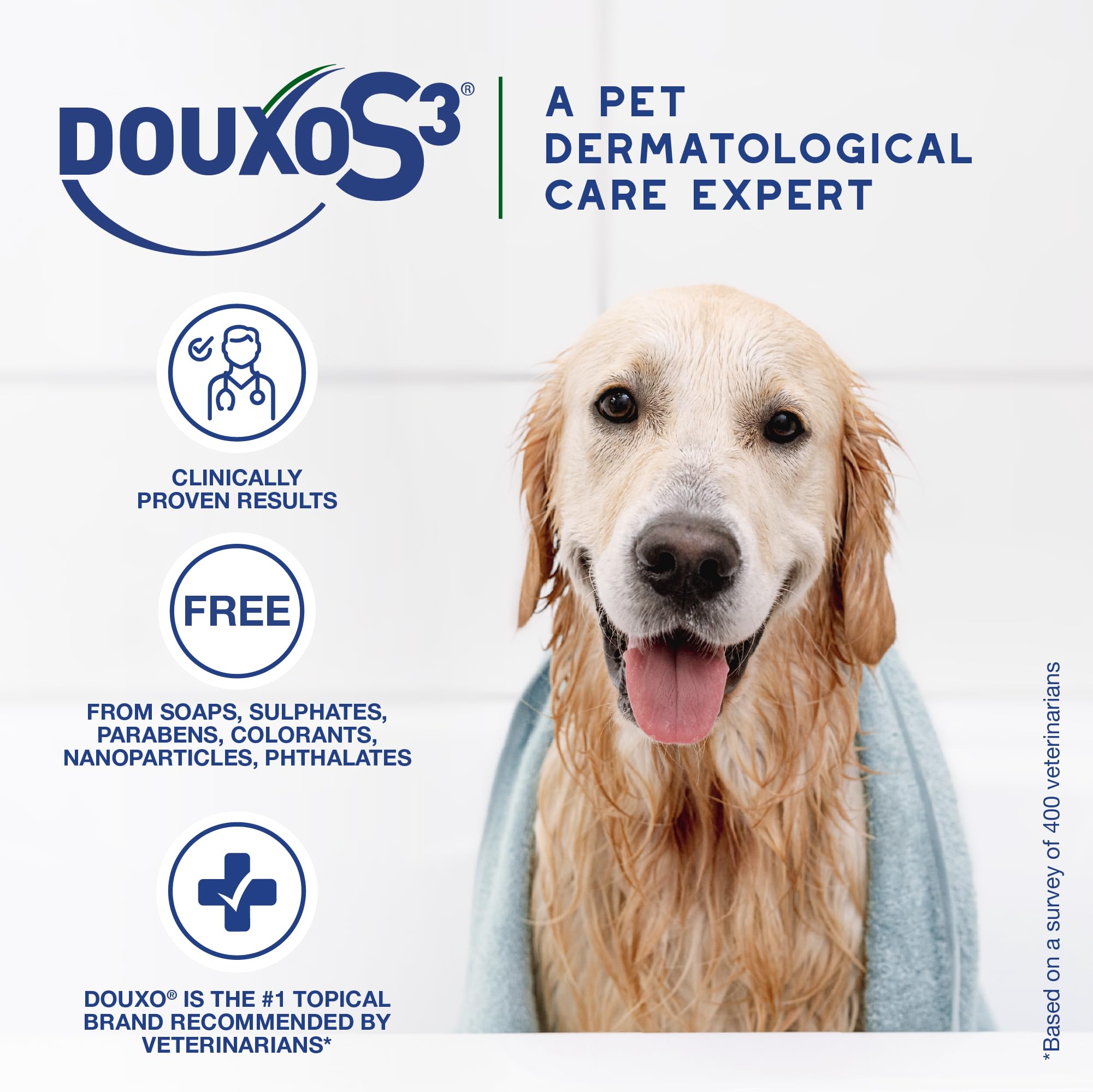 Aplicación de Douxo S3 en baño canino mejora limpieza y controla olores