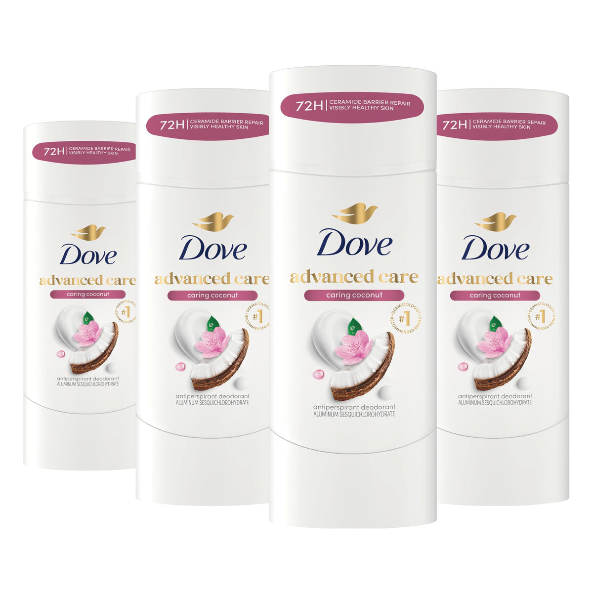 Dove vista frontal del envase mostrando la barra y beneficio de protección prolongada