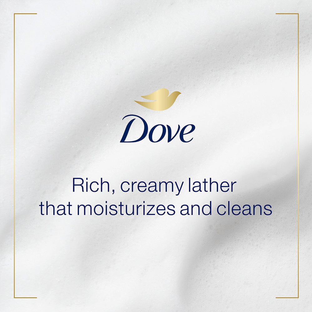 Dove refill bottle label detail showing ingredients and recycled-plastic claim