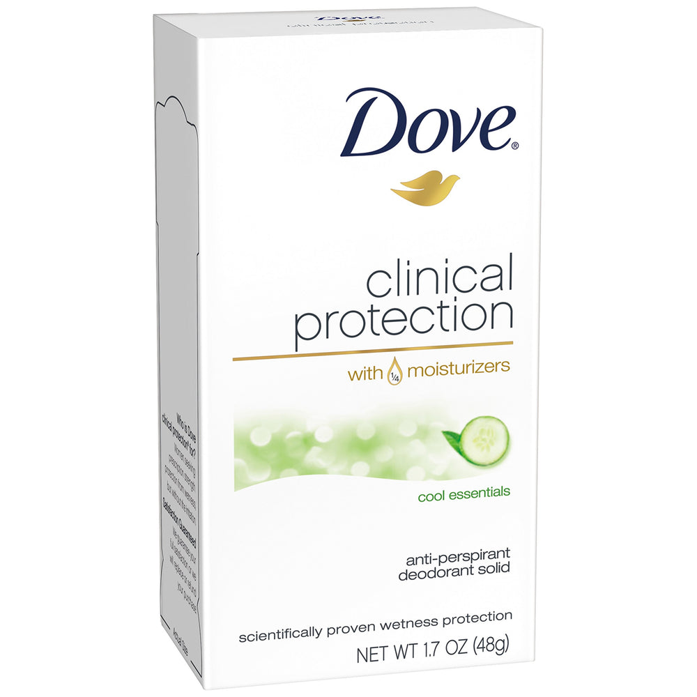 Dove Clinical Protection frontal mostrando el envase y la fragancia refrescante
