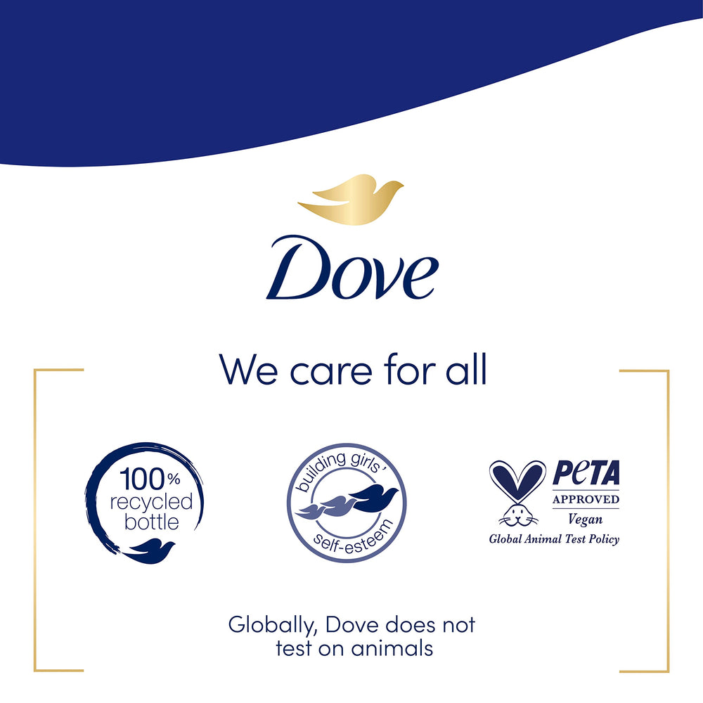 Dove etiqueta con ingredientes, muestra fórmula suave y sin sulfatos