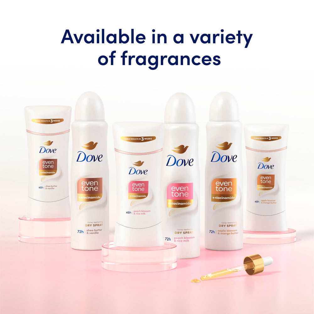 Dove Even Tone junto a una regla para comparar tamaño y duración del producto