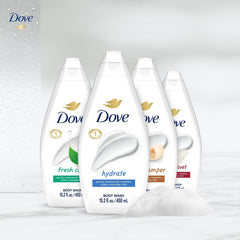 Dove Fresh Care uso en ducha con espuma, sensación refrescante y limpieza eficaz