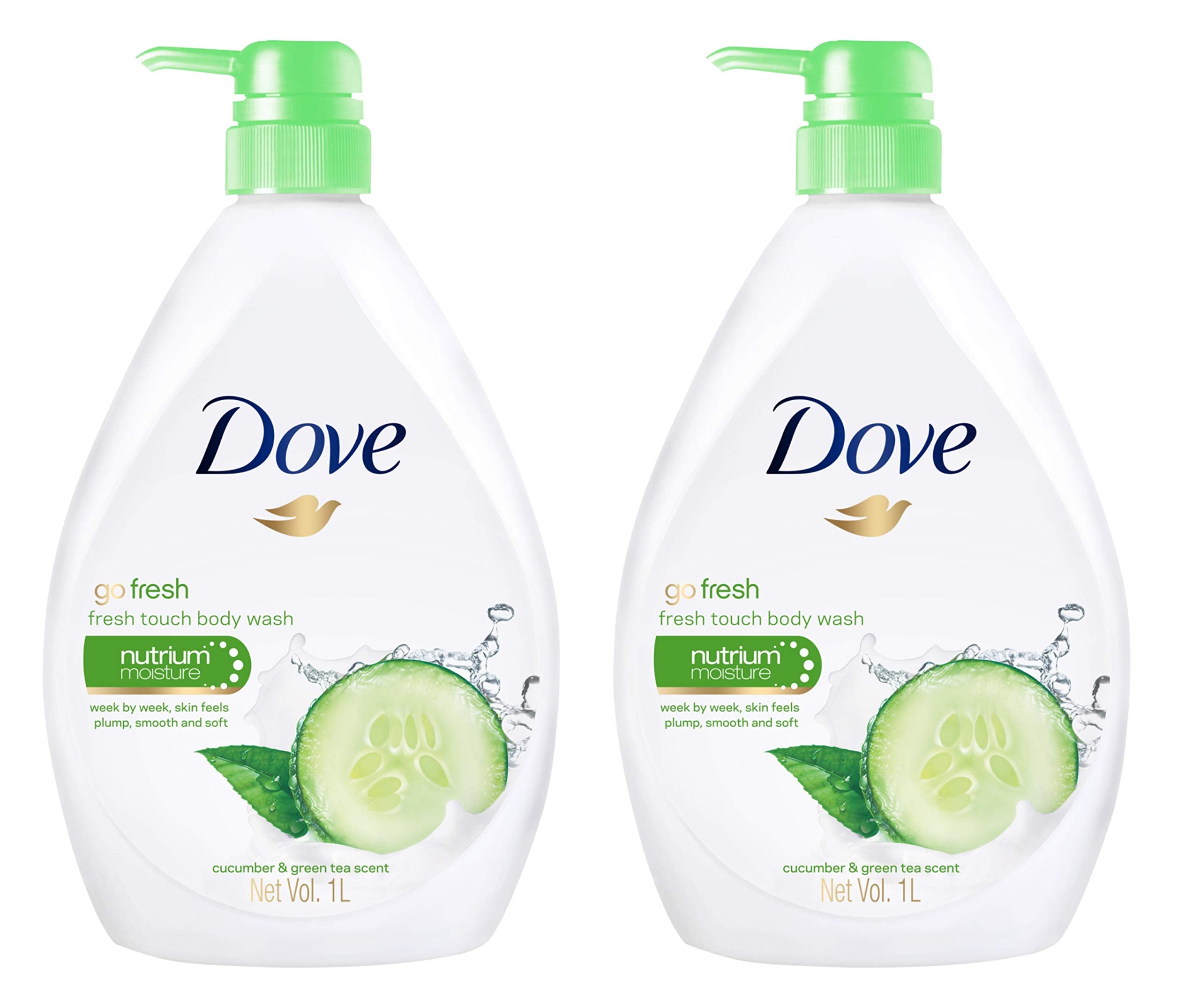 Dove Go Fresh envase frontal pack doble mostrando tamaño 1L y etiqueta refrescante
