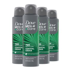 DOVE MEN+CARE frontal del paquete de cuatro mostrando el diseño y beneficio protección