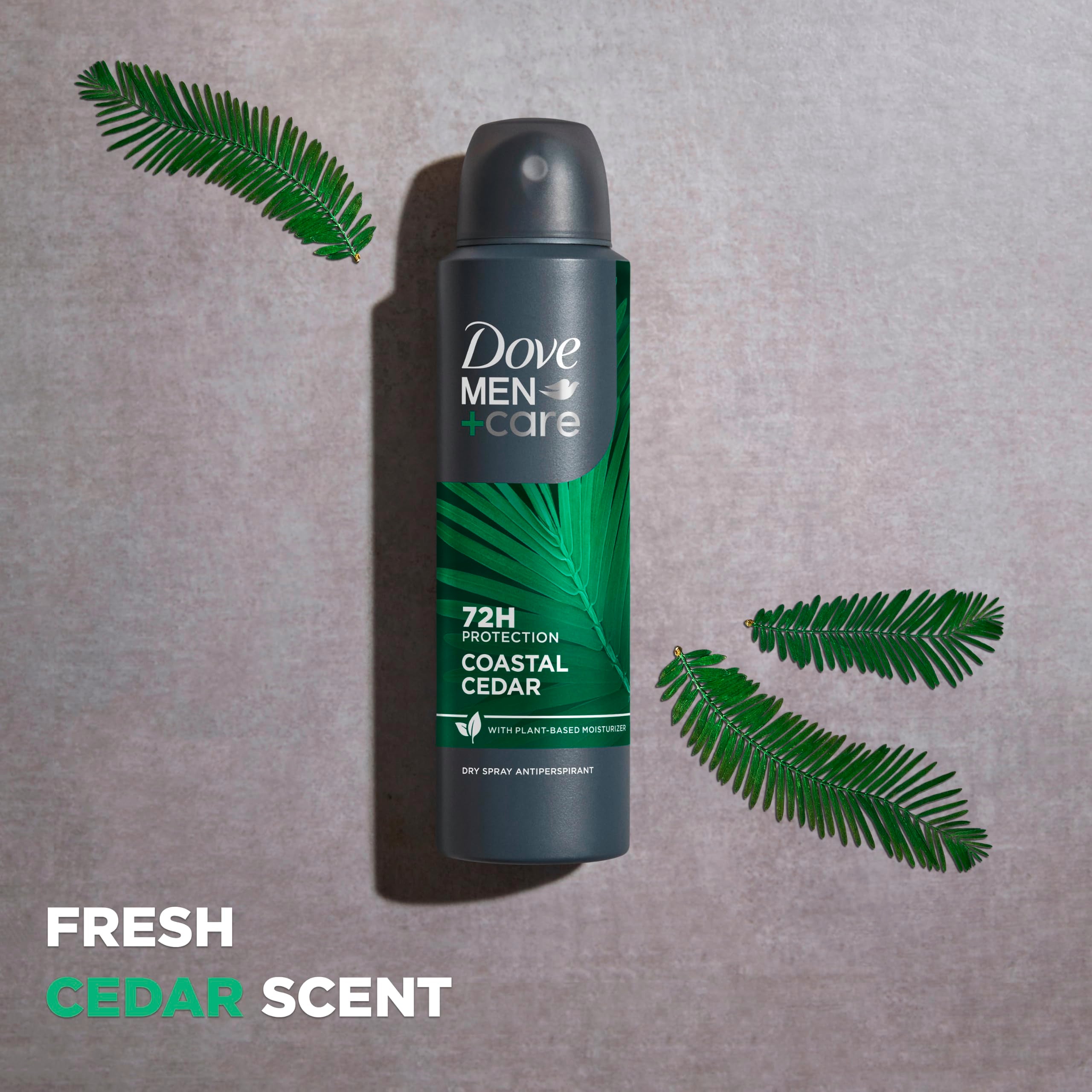 DOVE MEN+CARE muestra niebla del aerosol en mano para secado instantáneo y cobertura