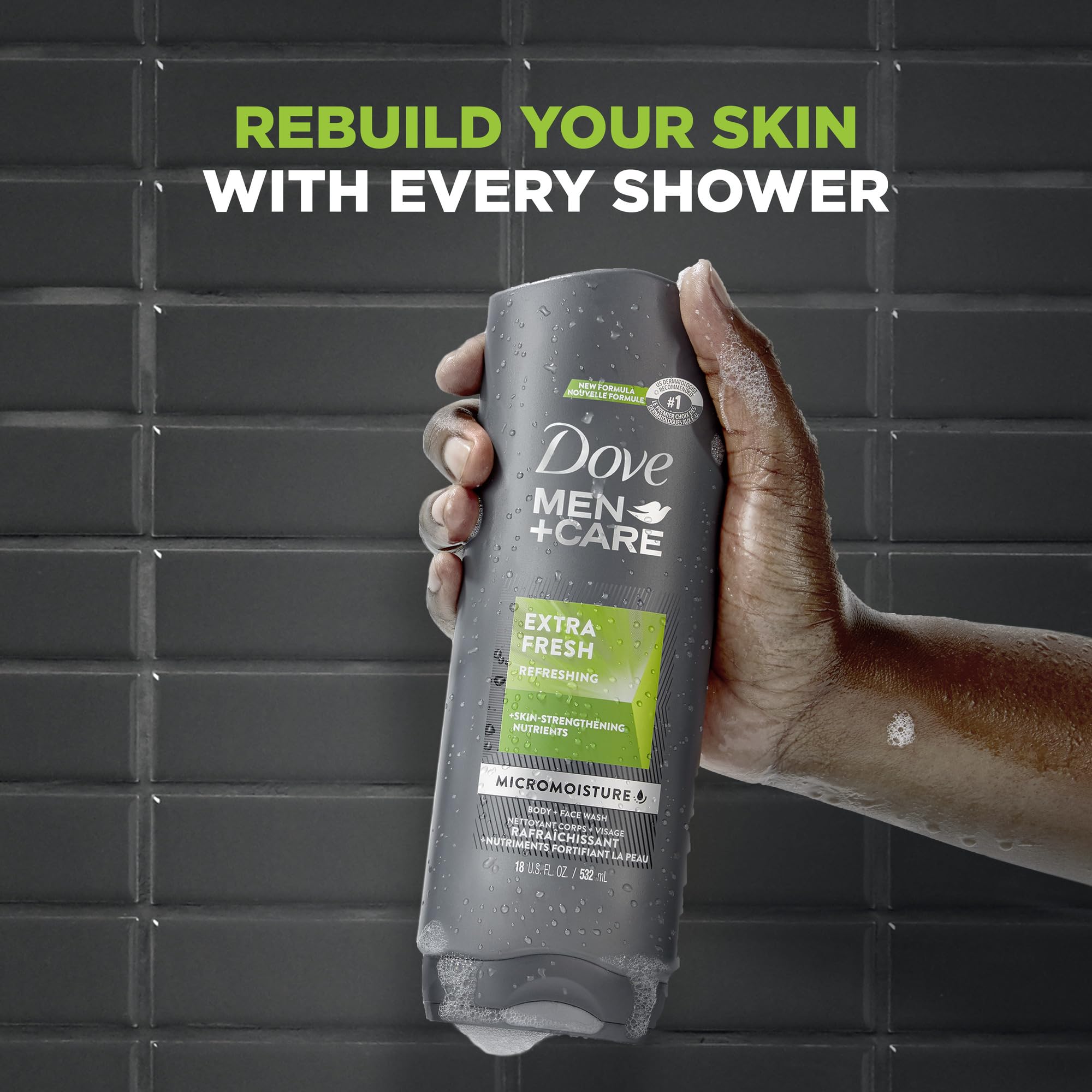 Dove Men+Care comparación de tamaño 18 oz para percepción de cantidad