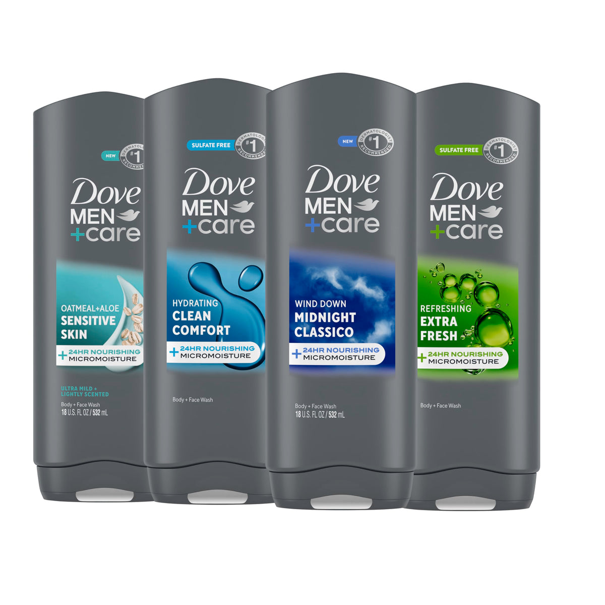 DOVE MEN + CARE envase frontal mostrando diseño y beneficio hidratante