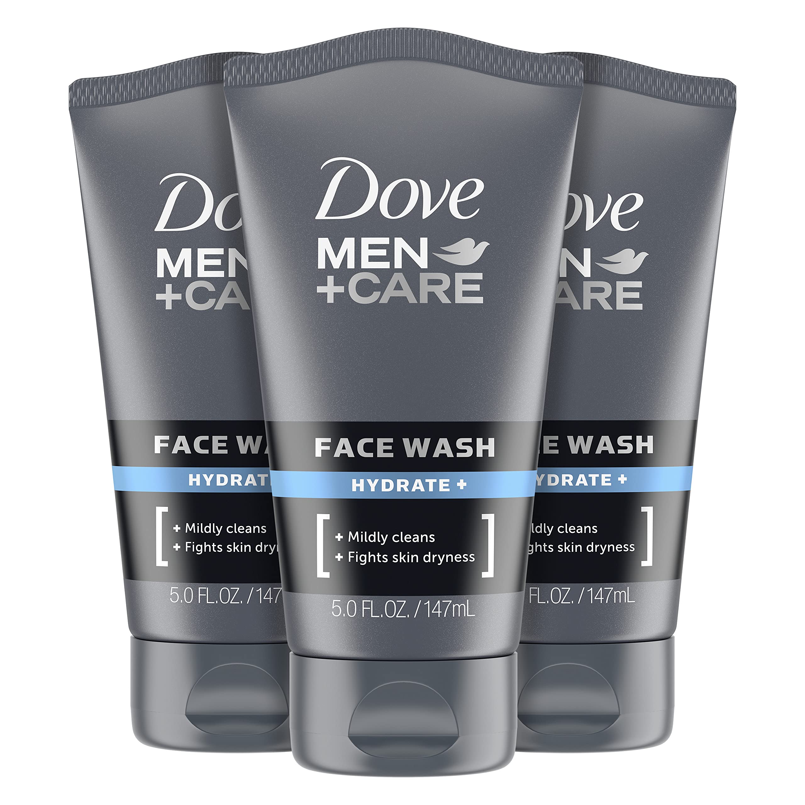 DOVE MEN+CARE frente del envase mostrando etiqueta y beneficio hidratante