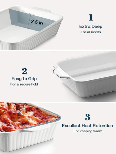 DOWAN side profile display emphasizing 3.1 inch depth for deep casseroles