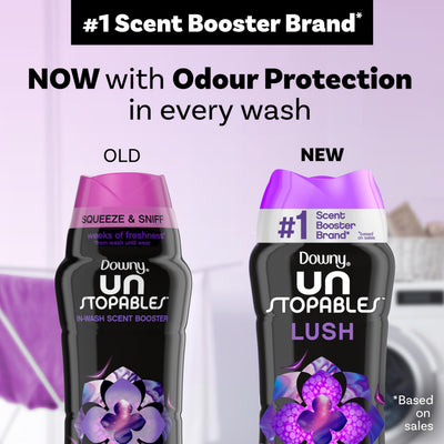 Cucharada de perlas Downy Unstopables Lush para ejemplificar dosis y control de intensidad de aroma