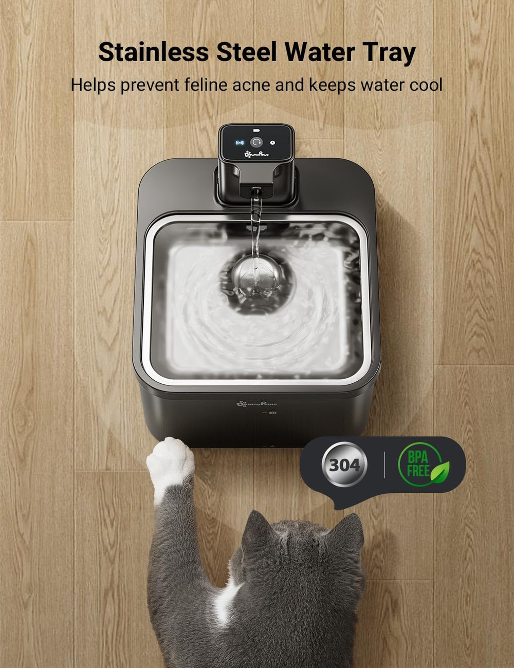 DownyPaws primer plano del agua fluyendo que simula un grifo y estimula la bebida