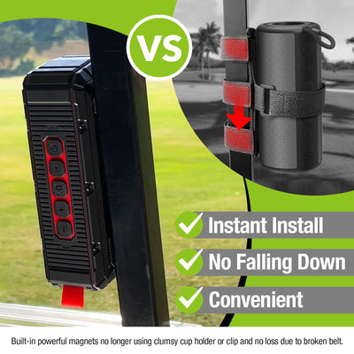 Dprofy attached to golf cart frame with magnets, secure mounting benefit