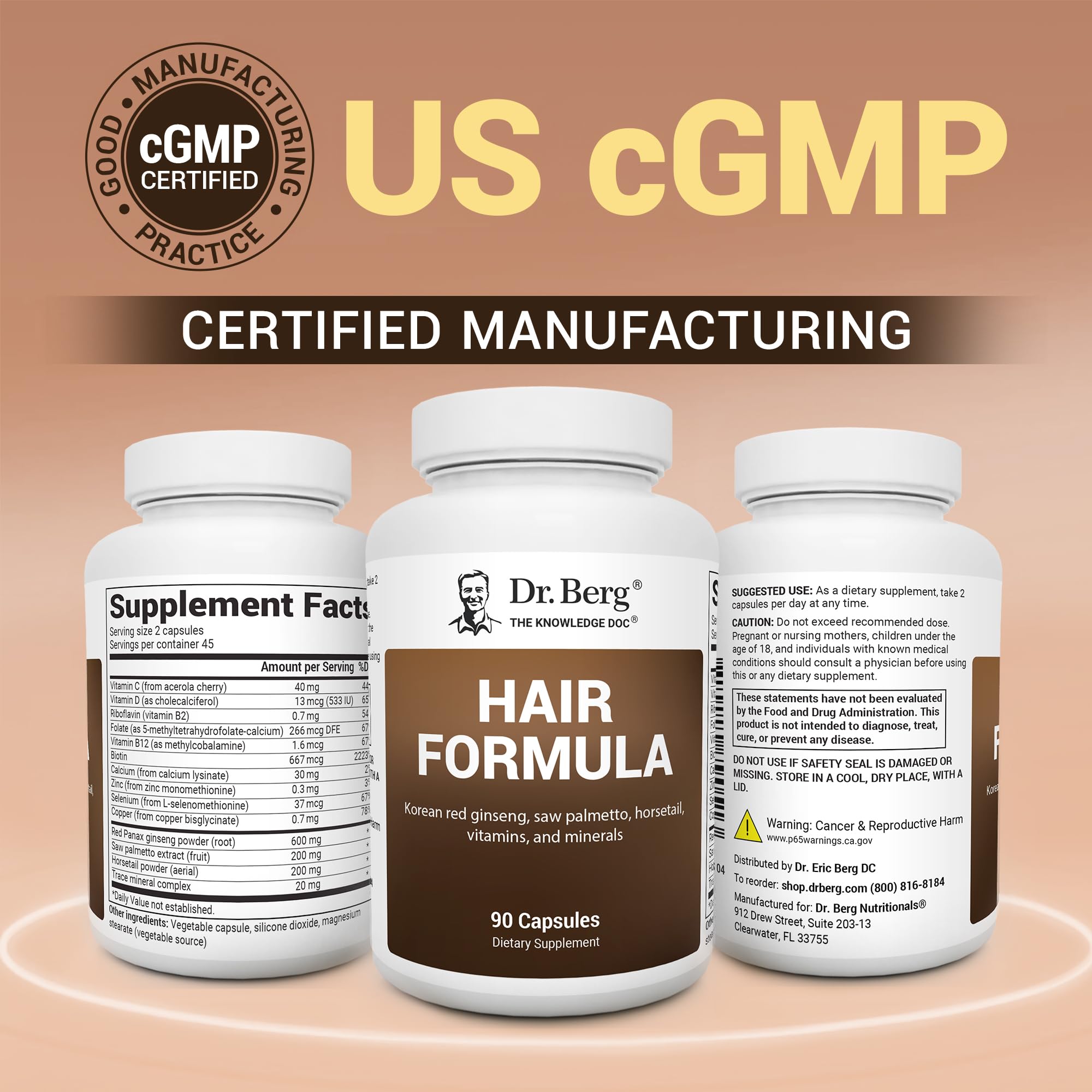 Dr. Berg cápsulas usadas junto a cabello brillante, apoyo nutritivo visible