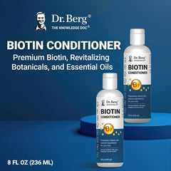 Dr. Berg etiqueta con ingredientes clave, resalta biotina y aceites botánicos