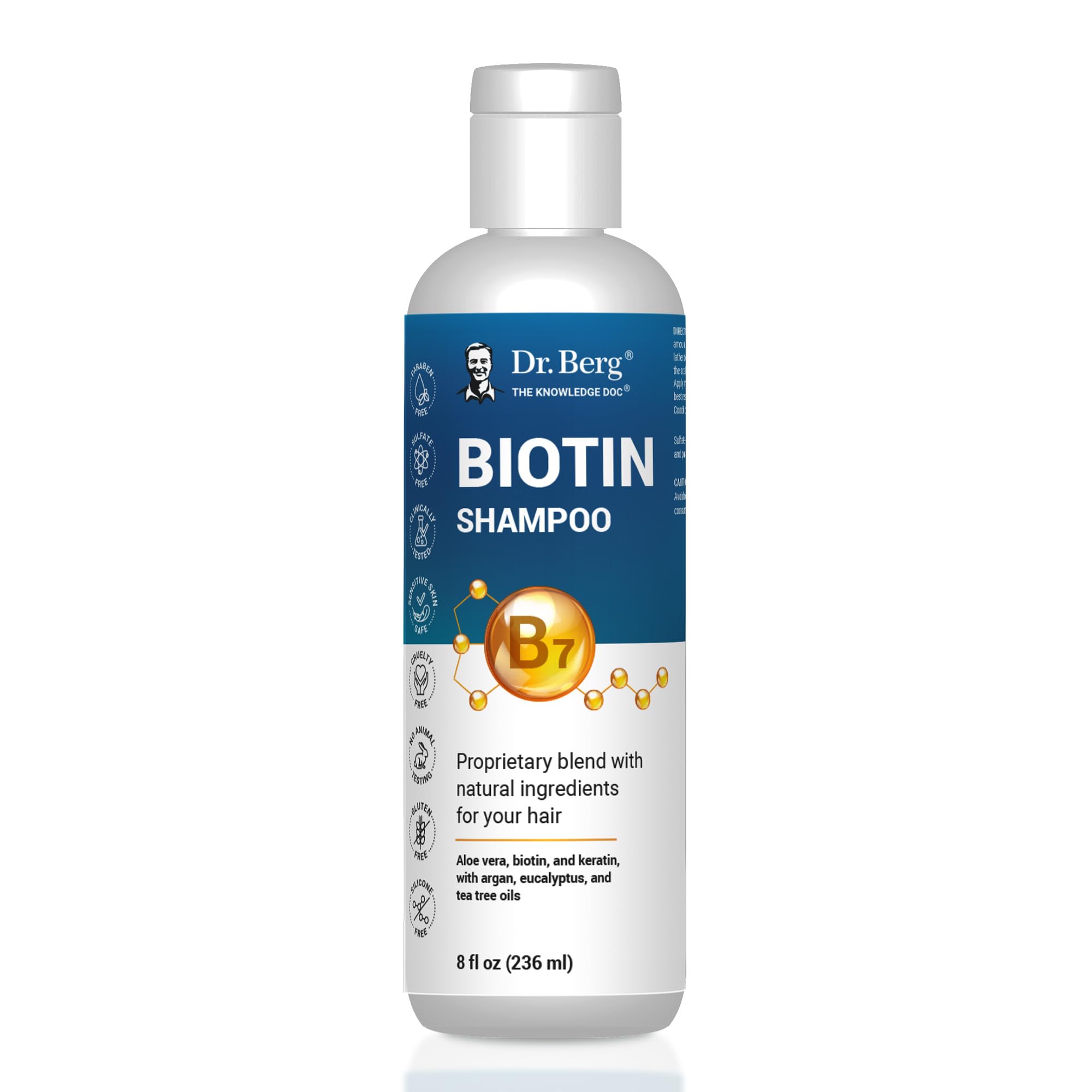 Dr. Berg botella frontal mostrando diseño y beneficio de limpieza suave
