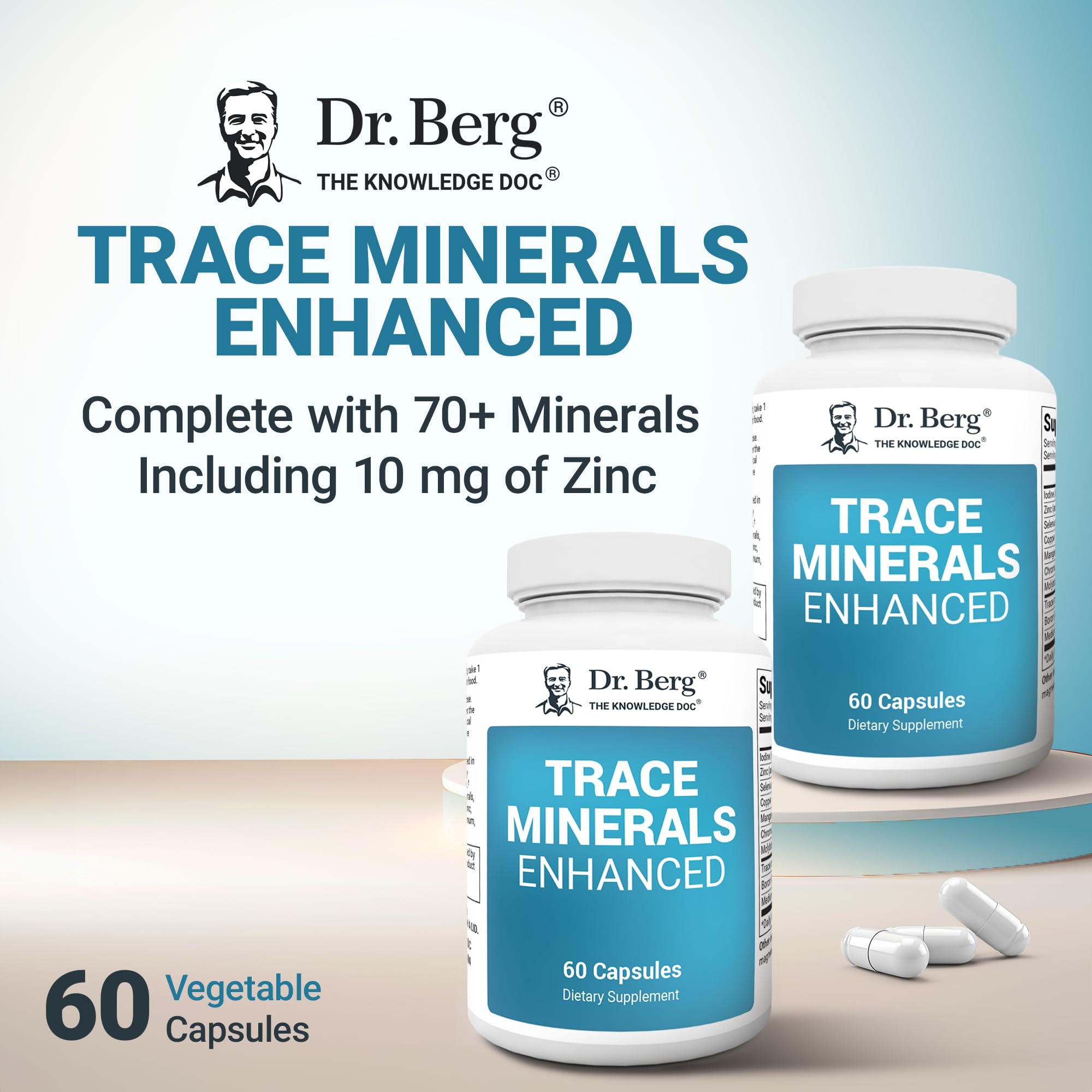 Dr. Berg ingredientes en primer plano destacando variedad mineral