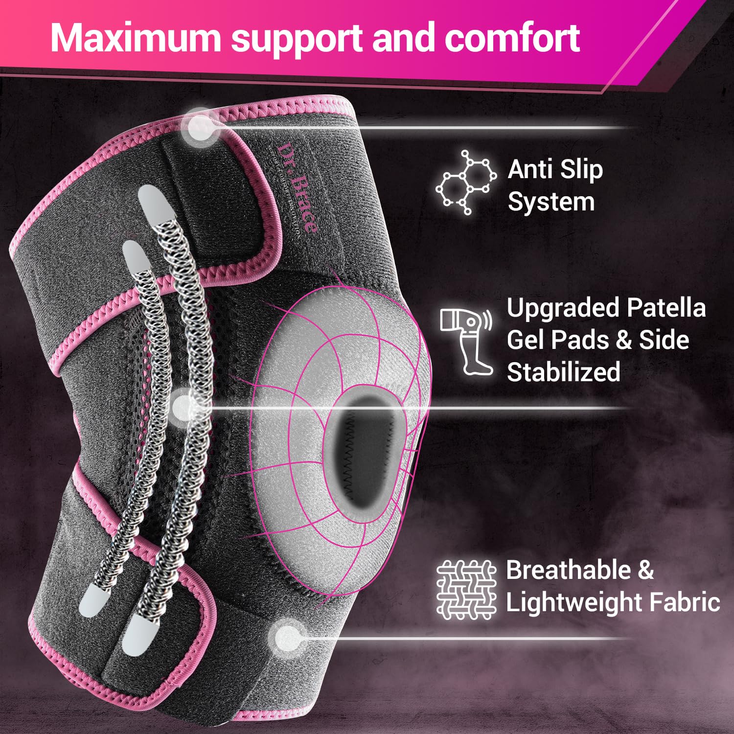 DR. BRACE detalle del estabilizador lateral que ofrece soporte extra