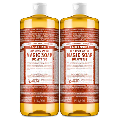 Dr. Bronner's eucalyptus front packaging showing product and quantity benefits